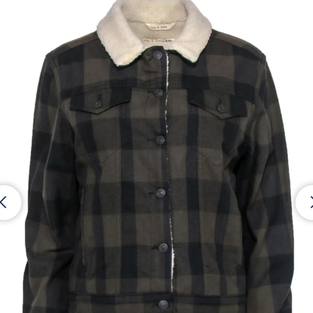 Rag & Bone / JEAN Jacket Green Army Plaid Fleece Lined